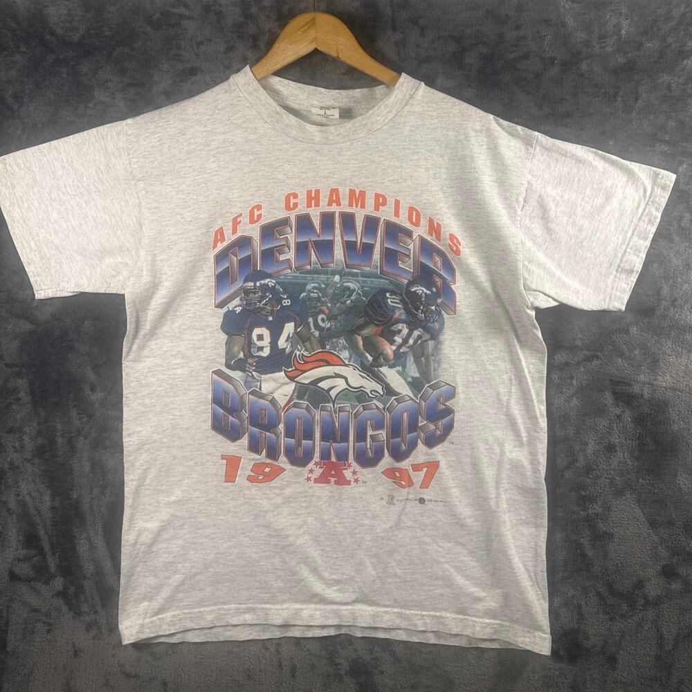 VTG 1998 Denver Broncos AFC Championship T Shirt Men’s Large Gray Sharpe/Davis
